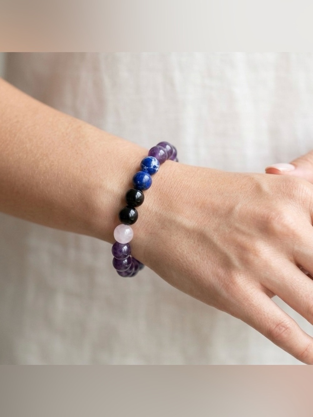 Multi Stone Beaded Stretch Bracelet Purple Blue Black Pink Gemstone Jewelry